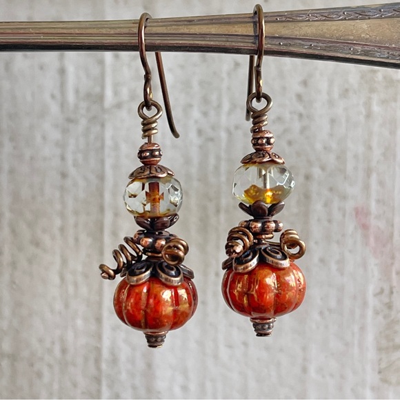 Hand Crafted “Cinderella’s Pumpkin” Dangle Earrings - Picture 5 of 11